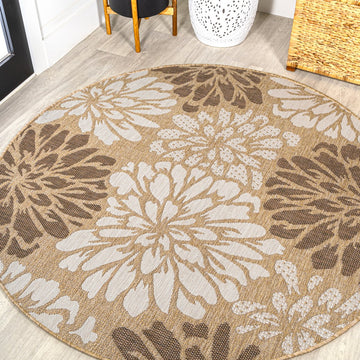 Zinnia Modern Floral Textured Weave Indoor/outdoor Round Rug